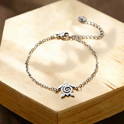 Couleur Acier Inoxydable Océan 304 Bracelets en acier inoxydable à maillons en spirale en forme de tortue, bracelets chaîne câblée pour femmes, sans ternissement, couleur inox, 6.69 pouce (17 cm)