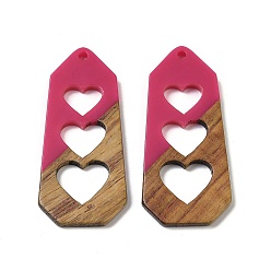 Камелия Подвески из смолы и ореха, слеза с ушами, подарок на День святого Валентина, камелия, 47x21.5x3 мм, отверстие : 1.8 мм