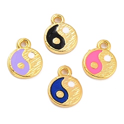 (52) Непрозрачная лаванда Золотой эмали сплава подвески, долговечный, Плоский круглый с тай-дзи, разноцветные, 11x8.5x1 мм, отверстие : 1.3 мм