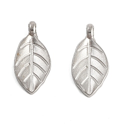 Нержавеющая Сталь Цвет Не тускнеющие 304 подвески из нержавеющей стали, лист прелести, цвет нержавеющей стали, 13x6x3 мм, отверстие : 1.4 мм