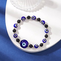 Лавовый камень Браслеты из натуральной лавы и бусин ручной работы в технике лэмпворк, злые глаза, с немагнитных синтетическими гематита бисера, внутренний диаметр: 2-1/8 дюйм (5.4 см)