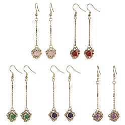 Золотой Серьги из натурального смешанного драгоценного камня, 304 Длинные серьги-капли в виде мешочка из нержавеющей стали в стиле макраме, золотые, 64x10 мм