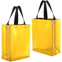 (932FM) Темно-синий аква-матовый с подкладкой Многоразовые подарочные пакеты, сумка-тоут из нетканого материала с лазерной обработкой и ручкой, прямоугольные, темно-золотистые, 19.8x10x25.5 см