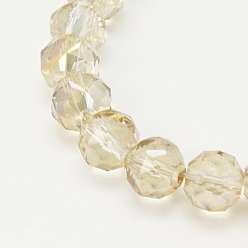 Бежевый Стеклянные бусины с гальваническим покрытием , с полным покрытием цвета радуги, граненые, круглые, бежевые, 8 мм, отверстие : 1 мм