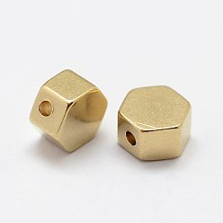 Raw(Unplated) Brass Beads, Nickel Free, Hexagon, Raw(Unplated), 5x5.5x3mm, Hole: 1mm