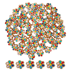 Разноцветный 60шт. эмалированные бусины из сплава светло-золотистого цвета, цветок, красочный, 7x6.5x5 мм, отверстие : 1 мм