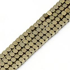 Light Gold Plated Electroplate Non-magnetic Synthetic Hematite Beads Strands, Faceted, Cube, Light Gold Plated, 2x2x2mm, Hole: 1mm, about 193pcs/strand, 15.7 inch