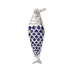 Морской Синий Латунь эмаль подвески, рыба, без кадмия и без свинца, стойки покрытие, долговечный, с целью перехода в кольце, платина, Marine Blue, 25x7x4 мм, отверстие : 3 мм