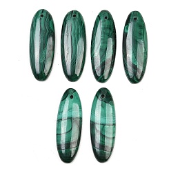 Oval Природного малахита подвески, подходящие подвески, овальные амулеты, 38.5x13x4.5 мм, отверстие : 1.4~1.6 мм