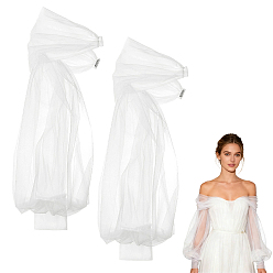 Blanc Floral Manches bouffantes amovibles en maille polyester, pour mariage robe de mariée accessoires en tulle, floral blanc, 490x740x3.5mm