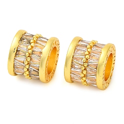 Золотой Латунь микропаве прозрачный кубический цирконий европейский бисер, бусины с большим отверстием, колонка, долговечный, золотые, 11.5x9.5 мм, отверстие : 7 мм