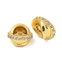 Настоящее золото 18K Покрытие стойки латунь микропаве прозрачные кубические циркониевые бусины, долговечный, без свинца и без кадмия, полукруглый, реальный 18 k позолоченный, 9x7.5x4 мм, отверстие : 1 мм