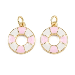 Pink Латунь эмаль прелести, спасательные круги-талисманы, с прыжковых колец, стойки покрытие, реальный 18 k позолоченный, без свинца и без кадмия, долговечный, розовые, 15x13x2.5 мм, отверстие : 3.5 мм