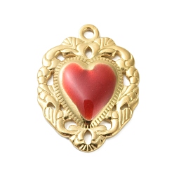 Золотой 304 нержавеющей стальной эмали подвески, шарма сердца, золотые, 28x21x3.5 мм, отверстие : 2 мм