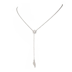 Перо 304 из нержавеющей стали ожерелья Lariat, цвет нержавеющей стали, не тускнеет, перо, 20.87 дюйм (53 см), Кулон : 19x6.5 мм