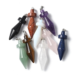 Смешанные камни Природные и синтетические смешанные подвески драгоценных камней, двухконусные подвески, с латунной фурнитурой , платина, смешанные окрашенные и неокрашенные, 48.8~50x14 мм, отверстие : 6.5x4.5 мм