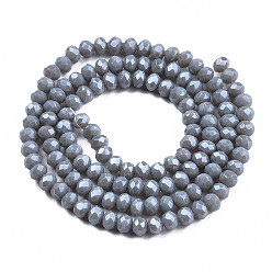 Light Steel Blue Electroplate Glass Beads Strands, Pearl Luster Plated, Faceted, Rondelle, Light Steel Blue, 3x2mm, Hole: 0.8mm, about 165~169pcs/strand, 15~16 inch(38~40cm)