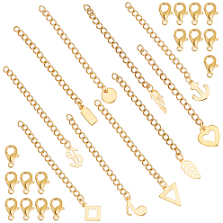 Golden 304 Stainless Steel Chain Extender, Curb Chain, with 202 Stainless Steel Charms, Golden, 64mm