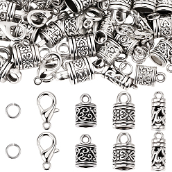 Античный Серебристый & Платиновый 60 шт. 3 стили тибетский стиль цинковый сплав конец шнура, колонка, в комплекте 50 застежки-карабины из цинкового сплава и 100 латунные соединительные кольца., старинное серебро и платина, 16.5x6 мм, отверстие : 1.6 мм