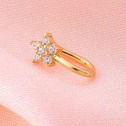 Цветок Латунные микро-паве прозрачные кубические цирконии клипсы на носовые кольца, золотые, цветок, 12 мм, штифты : 0.6 мм