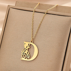 Letter D 304 ожерелья с подвесками в виде цветка из нержавеющей стали, золотые, Буква D, 16.54 дюйм (42 см)