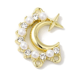 Золотой Звенья компонентов люстры из сплава с кристаллами и стразами, Луна со звездами и звеньями из абс-пластика с имитацией жемчуга, без кадмия, без никеля и без свинца, золотые, 22x18x5 мм, отверстие : 1.6 мм