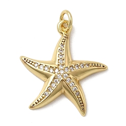 Золотой Латунные микро проложить кубического циркония подвески, морская звезда, долговечный, стойки покрытие, без свинца и без кадмия, с целью перехода в кольце, золотые, 22x21x3.5 мм