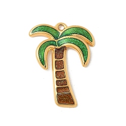 Зеленый 304 нержавеющей стальной эмали подвески, очарование кокосовой пальмы, реальный 18 k позолоченный, ионное покрытие (ip), зелёные, 26.5x19x2.5 мм, отверстие : 1.6 мм