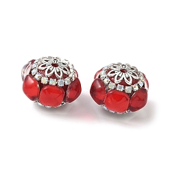 Красный Акриловые бусины-рондели со стразами, со сплавом и стеклом, для ручек с бусинами, брелки и украшения, старинное серебро и серебро, красные, 21.5x20x15 мм, отверстие : 2 мм