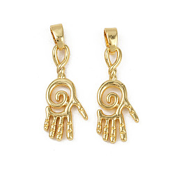 Настоящее золото 18K Латунные подвески, без кадмия и без свинца, ладонь, реальный 18 k позолоченный, 22x9.5x1.5 мм, отверстие : 4.5x2 мм