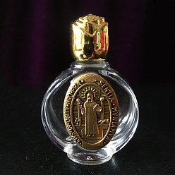 Antique Golden Glass Holy Water Bottle with Zinc Alloy Cap, Religion Portable Refillable Container, Antique Golden, 6.7x4.4cm