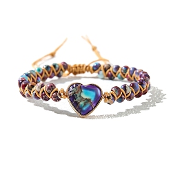 Фиолетовый Браслеты из плетеных бусин из окрашенной натуральной императорской яшмы, регулируемые браслеты в форме сердца, фиолетовые, внутренний диаметр: 2-3/8 дюйм (6 см)