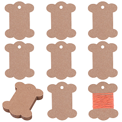 Tan 80Pcs Bone Shape Paper Thread Winding Boards, Floss Bobbins, for Cross Stitch Embroidery Cotton Thread Craft DIY Sewing Storage, Tan, 65x50x0.5mm, Hole: 5mm