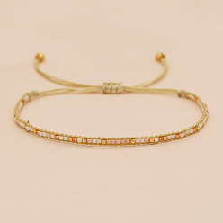 Золотистый Богемные плетеные регулируемые браслеты из стеклянного бисера, украшения из волоконного шнура для женщин, золотые, 0.79 дюйм (2 см)