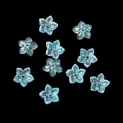 Светло-Синий Окрашенные и нагретые стеклянные колпачки для бусин, 5-лепестков цветка, голубой, 9x9.5~10x3.8 мм, отверстие : 1 мм