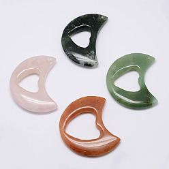 Смешанные камни Природных драгоценных камней подвески, луна с сердцем, 49~50x31~36.5x6~7 мм, отверстие : 1 мм