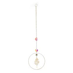 Гриб Латунные большие подвесные украшения, подвесные ловцы солнца, с восьмиугольными стеклянными бусинами, для оформления окон дома, гриб, 320 мм, Кулон : 158x80x7 мм