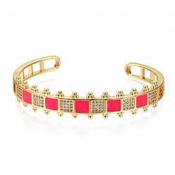 Камелия Браслеты-манжеты с прозрачным кубическим цирконием из латуни с микропаве, с эмалью, без никеля , квадратный, реальный 16 k позолоченный, камелия, внутренний диаметр: 2-3/8x2 дюйм (5.9x4.5 см)