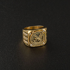 Золотой 316 Кольца из нержавеющей стали с микропаве из кубического циркония, орел, вакуумное покрытие pvd, золотые, размер США 9 (18.9 мм)