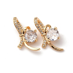Настоящее золото 18K Латунные микро проложить кубического циркония подвески, без кадмия, без никеля и без свинца, бантом, реальный 18 k позолоченный, 19x16x6 мм, отверстие : 1.6 мм