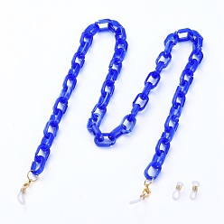 Blue Eyeglasses Chains, Neck Strap for Eyeglasses, with Imitation Gemstone Style Acrylic Paperclip Chains, Alloy Lobster Claw Clasps and Rubber Loop Ends, Blue, 30.11 inch(76.5cm)
