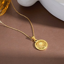 Disc 304 подвесные из нержавеющей стали ожерелья, реальный 18 k позолоченный, диск, 15.75 дюйм (40 см), Кулон : 25 мм