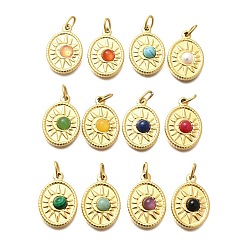 Смешанные камни Драгоценный камень подвески, овал с солнечными подвесками, с ионным покрытием (IP) 304 настройки и соединительные кольца из нержавеющей стали, реальный 14 k позолоченный, смешанные окрашенные и неокрашенные, 22x15x4.5 мм, отверстие : 2.5x5 мм