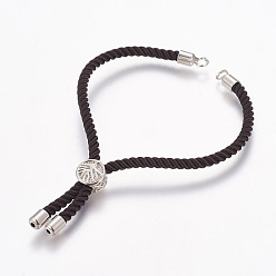 Платинированный Изготовление браслета нейлонового шнура, с латунной фурнитурой , долговечный, без кадмия, без никеля и без свинца, древо жизни, кокосового коричневый, Реальная платина, 8-5/8 дюйм ~ 9-1/2 дюйм (220~240 мм), 3 мм, отверстие : 2.5 мм