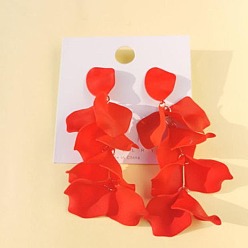 Оранжево-Красный Серьги-гвоздики из сплава для женщин, цветок, золотые, оранжево-красный, 125x30 мм