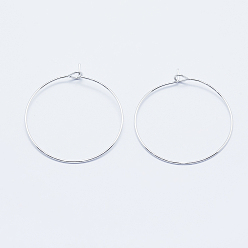 Real Platinum Plated Long-Lasting Plated Brass Hoop Earrings Findings, Real Platinum Plated, Nickel Free, Ring, Real Platinum Plated, 21 Gauge, 31x0.7mm