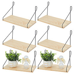 Floral White 6 Bags Wooden Wall-mounted Storage Rack, with Iron Findings, Rectangle, Floral White, 165x300x158mm