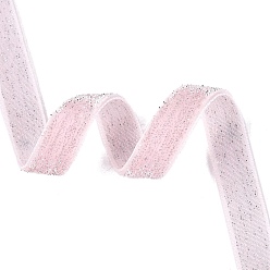 Pink Ruban de velours simple face à paillettes scintillantes, Ruban en polyester et nylon avec cordon métallique, pour accessoires de vêtement, rose, 3/8 pouces (10 mm), environ 218.72 yards (200m)/rouleau