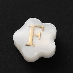 Letter F Натуральные белые ракушки, золотые эмалевые бусины с буквами, Буква F, 8x4.5 мм, отверстие : 0.8 мм