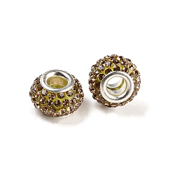 Light Colorado Topaz Grade A Rhinestone European Beads, Large Hole Beads, Resin, with Silver Color Plated Brass Core, Rondelle, Light Colorado Topaz, 12x8mm, Hole: 4mm